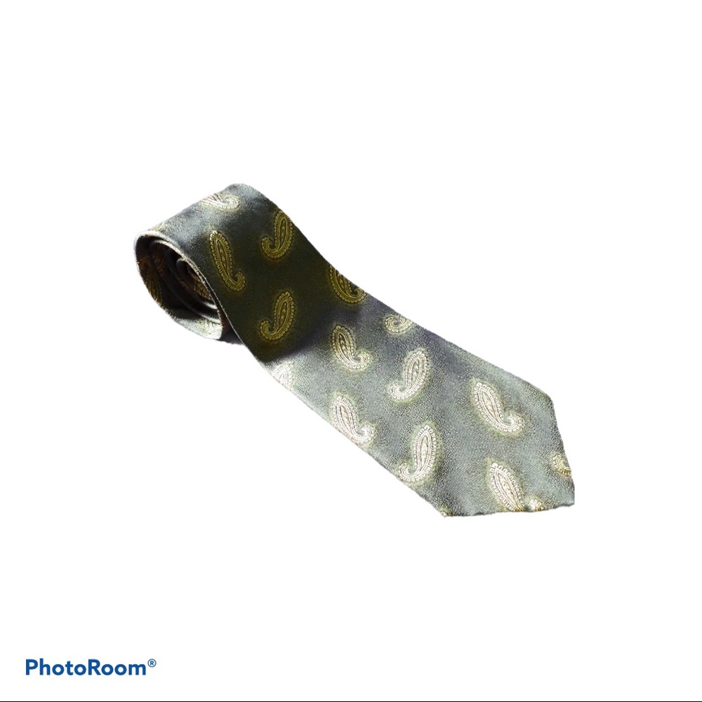 Oscar de la Renta‎ Green Gold Paisley Silk Men’s Necktie